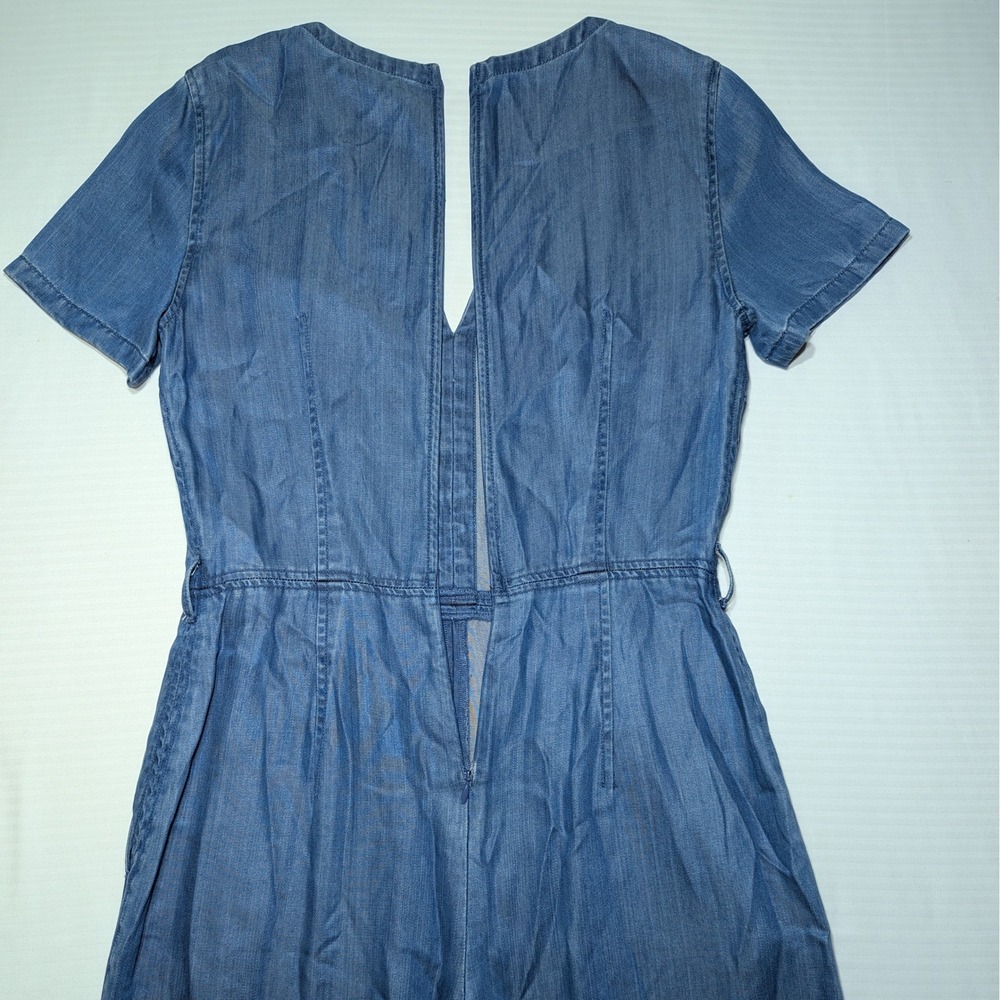 Club Monaco 4 Blue Chambray‎ Lyocell Wide Leg Cropped Jumpsuit Short Sleeve